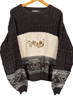 Vintage 90s Knit Sweater Large Indie Grunge Cozy Crewneck Nordic Husky